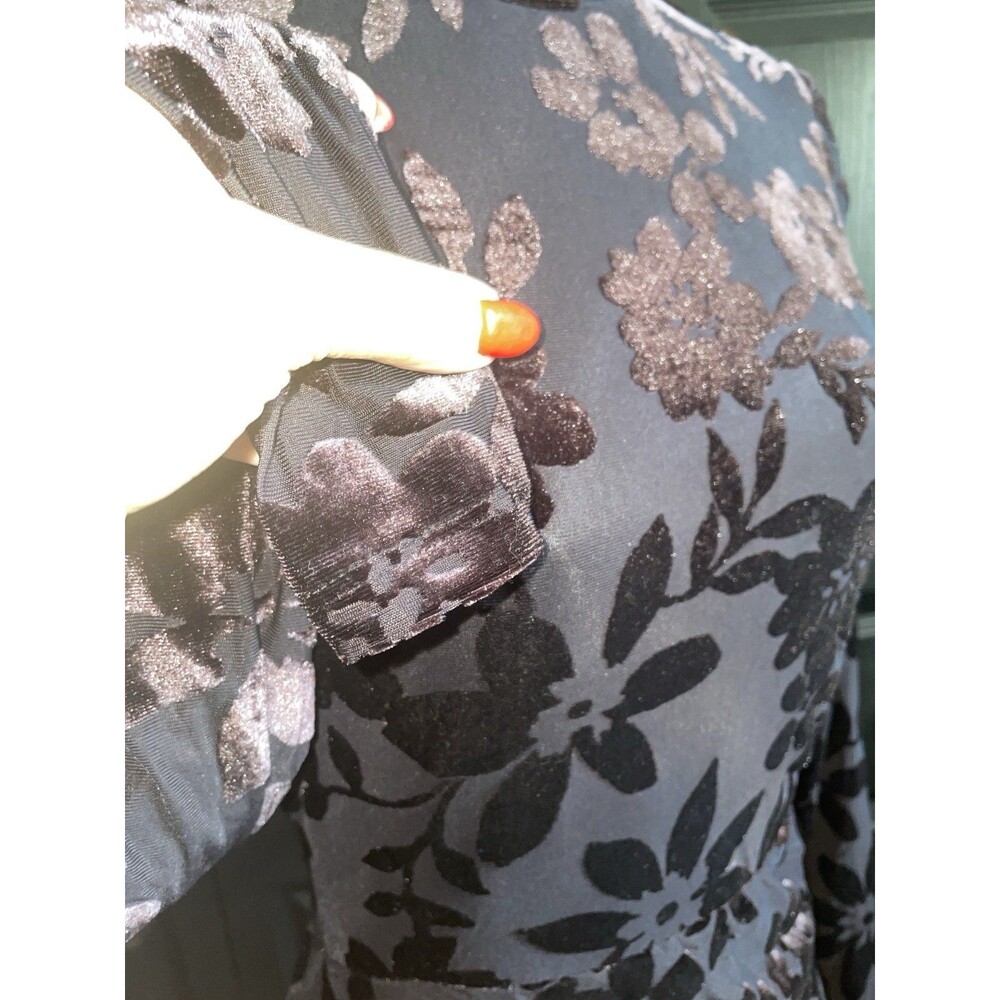 Taylor Velvet Burnout Floral Dress 2 Black Mock Neck Ruched Whimsigoth Y2K Party - Picture 4 of 7